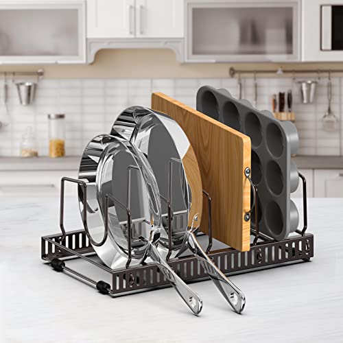 Puricon (3 Set) Pot Rack Pan Lid Organizer with 15 Adjustable Dividers