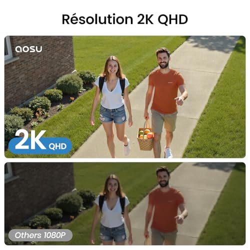 AOSU 2K Wireless Outdoor Surveillance Camera, Base+ 4 Cam, 32GB Local Storage, 3MP WiFi Solar Camera with Battery, Integrated Solar Panel, Night Vision Colour and Motion Detector