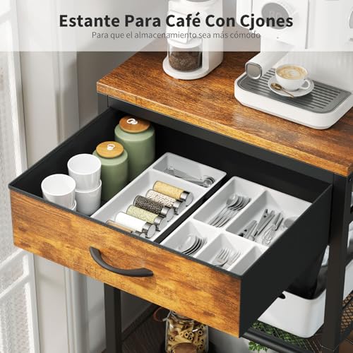 Simple Wisdom Alacenas para Cocina,Muebles para Cocina con 5 Ganchos,Estante para Cocina Microondas,Estante Organizador,Sala(Retro)