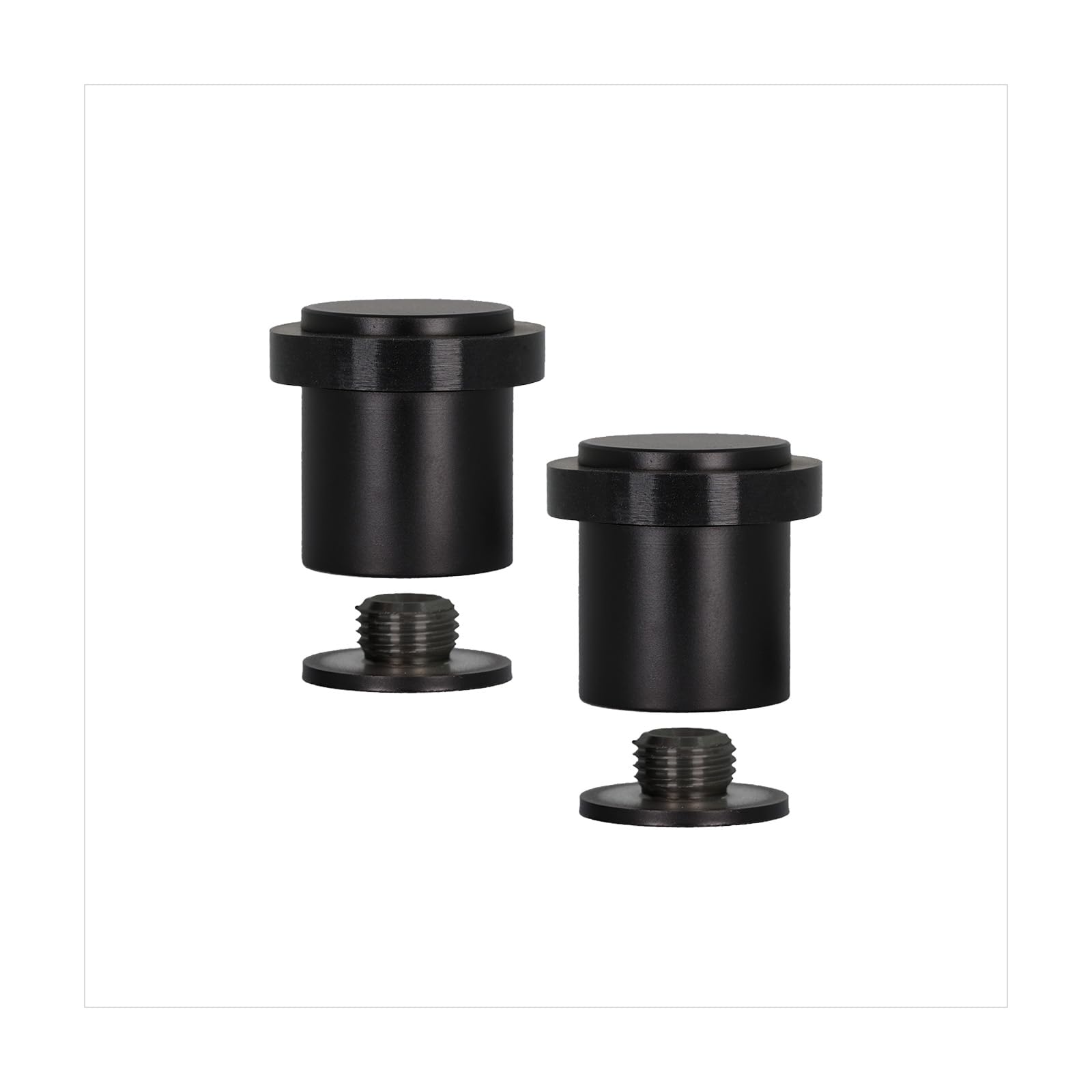 EVI Herrajes | Pack of 2 Black Door Stops | Ø24x30mm | Floor Mounted | Black Lacquered Stainless Steel | Silicone Protection | Includes Screw + Fastening Plug | Model I-18124x30-NG