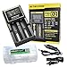 Nitecore D2 DigiCharger, car charger cord with EdisonBright battery carry case bundle For Li-ion, IMR, LiFePO4 26650 22650 18650 17670 18490 17500 18350 16340 RCR123 14500 10440 Ni-MH And Ni-Cd AA AAA AAAA C Rechargeable Batteries primary