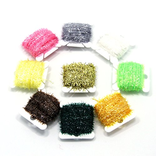 SAMSFX 90 Meters Fly Tying Materials Ice Chenille Flash Chenille Line Specific 9 Colors Assorted Small or Medium (9 Colors Chenille)