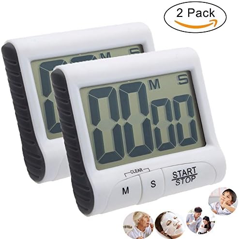 Digital Kitchen Timer,Large LCD Display Screen, Loud Sounding Alarm With Strong Magnetic Backing and Retractable Stand (2 Pack)