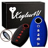 2Pcs Keyless4U 5 Buttons Silicone Key Fob Remote Cover Case Keyless Jacket Holder Protector for Nissan Altima Maxima Armada Murano Rogue Sedan Pathfinder (Black Blue)