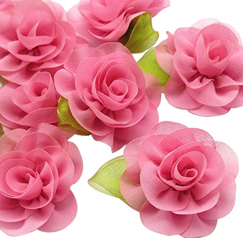 Dandan DIY 12pcs Multi Colors U-Pick Chiffon Ribbon Flowers with Leaf Bows Appliques Craft Wedding Doll Dec (Mauve)