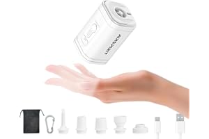 AIRSPIRIT Portable Electric Mini Air Pump for Inflatables-Camping (SOS) Light,5 Universal Nozzles,Carabiner Clip,2400mAh Rechargeable-Fast Inflate/Deflate Pool Float/Air Mattress Bed/Vacuum Bag Home Storage