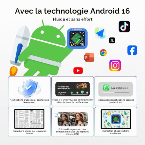 POPUX P11 Tablette 11 Pouces, Tablette Android 16 avec 48Go+128Go/2To TF, T7250, 90Hz Display, 8800mAh, Gemini AI, Tablette avec Stylet & Clavier, 13MP+5MP, Widevine L1, Face ID, 5G WiFi, Gris