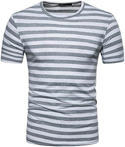 Qisc Mens Tops Men's Youth Short Sleeve Crew Neck Striped Color Block T Shirt Tee Outfits Tops (XXL, Gray)