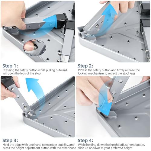 Folding Steel Stool, Portable Folding Stool with Non-Slip Thick Rubber Step, 150 kg Load-bearing, 3 Steps Folding Ladder for Camper, Kitchen, Office
