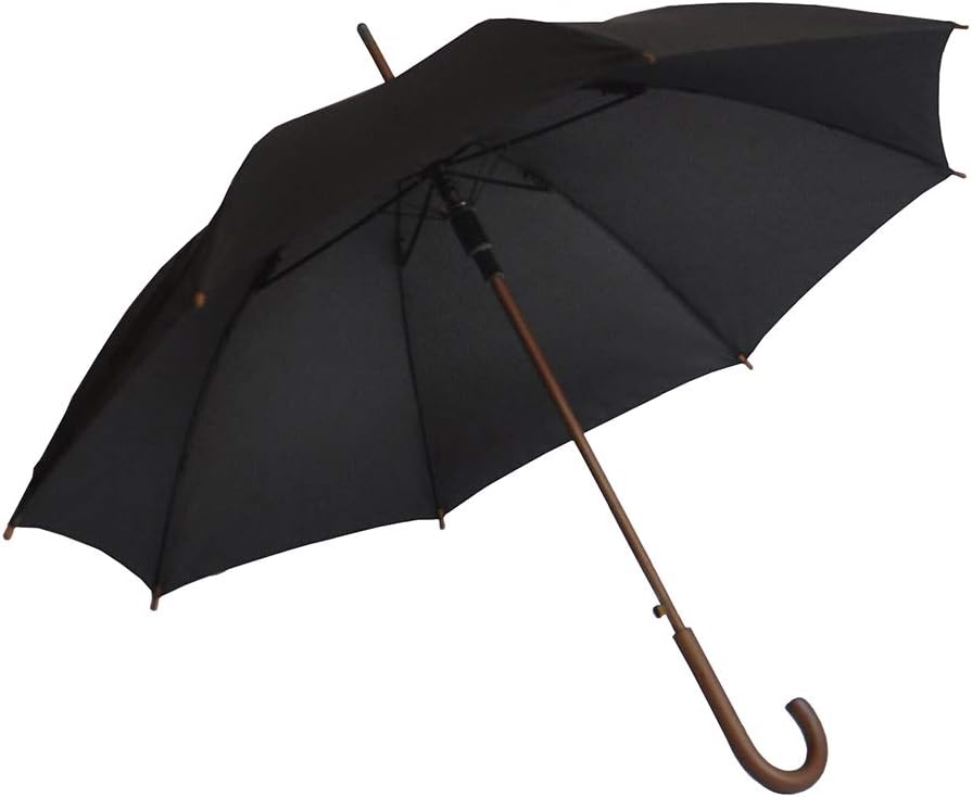 SoulRain 48" Arc Classic Stick Umbrella Windproof Auto Open Large Umbrella Wood Hook Handle Unbreakable Black Rain Umbrella