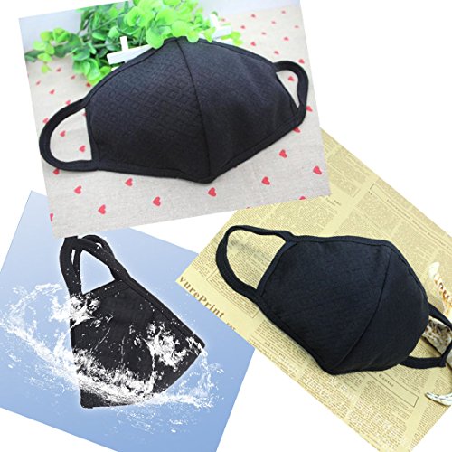Marygel 5 Pcs Reusable Washable Activated Carbon Cotton Warm PM 2.5 Dust Masks Flu Masks(Black 5 Pcs)