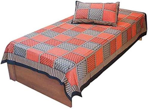 Indian Gift Emporium Fancy Jaipur Bagru Print Single Bed Sheet Bedcover 406