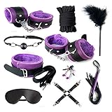 Feeke Restraints for Sex, 10 Pcs BDSM Toys Leather Bondage Sets Bed Restraint Kits Kinky Handcuffs for Bondageromance Sex Toys Restraining Straps Thigh Game Tie up for Couples Women Men