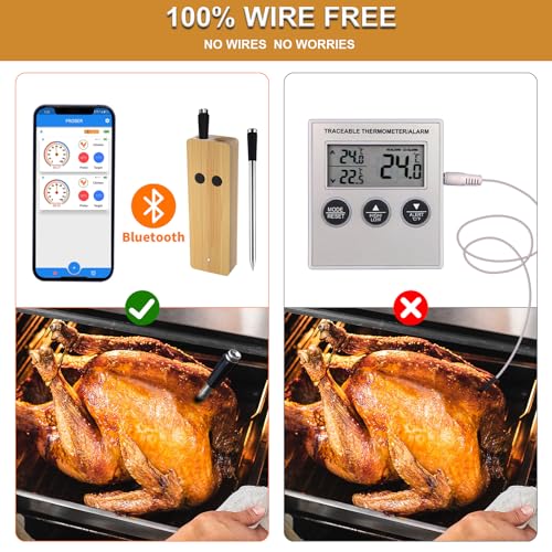 Smart Wireless Meat Thermometer, APP Bluetooth 360FT Wireless Range Meat Thermometer Probe for