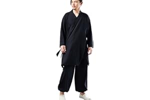 CORETIC Men's Cotton Linen Hanfu Suit Monk Uniforms Kungfu Clothes Martial Arts Clothing Tai Chi Training Suit