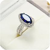 FZO Fashion Womens 925 Sterling Silver Marquise Ring Shiny Horse Eye Sapphire Ring CZ Pink Zircon Diamond Blue Gemstone Promise Ring Eternity Engagement Wedding Band Ring for Women ST.265