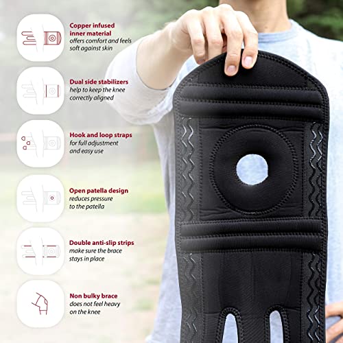 Plus Size Copper Knee Brace for Women and Men Open Patella Adjustable Knee Brace with Side