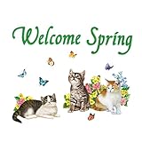 Collections Etc Garage Door Magnets Set Decoration - Welcome Spring Kittens & Butterflies
