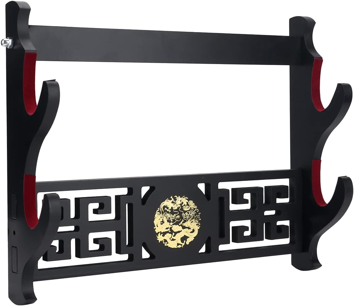 Z-fiber Sword Holder Katana Wall Mount - 2-Tier dragon icon Velvet Padded Katana Holder Samurai Sword Display Rack Wand Lightsabe Wakizashi Sword Stand Display Hange