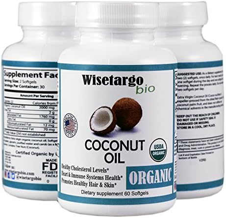 Wisetargo Bio Coconut Oil - Softgels Pills Organic Increased Energy Expenditure Burn Fat Improvement Of Cholesterol Levels