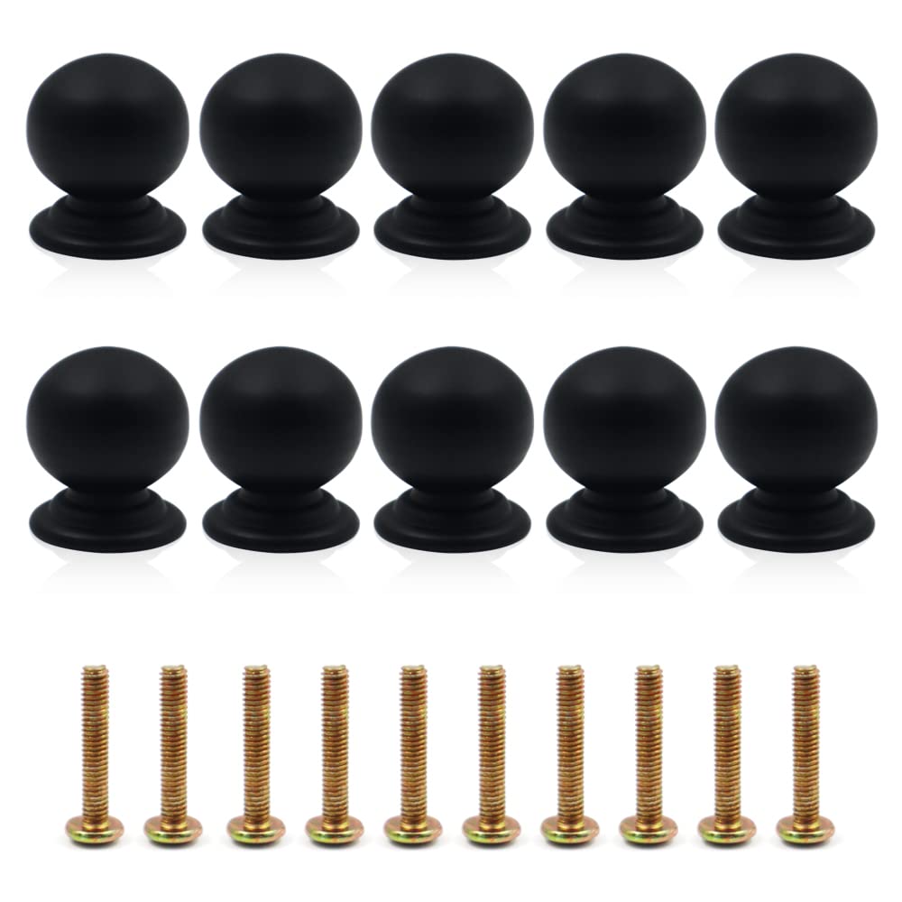 10Pcs Cabinet Knobs, Stainless Steel Cabinet Knobs Kitchen Round Pull Handles Mushroom Door Handles Knobs Black Cupboard Knobs with 10 Screws for Furniture Drawer Wardrobes Bathroom Doors