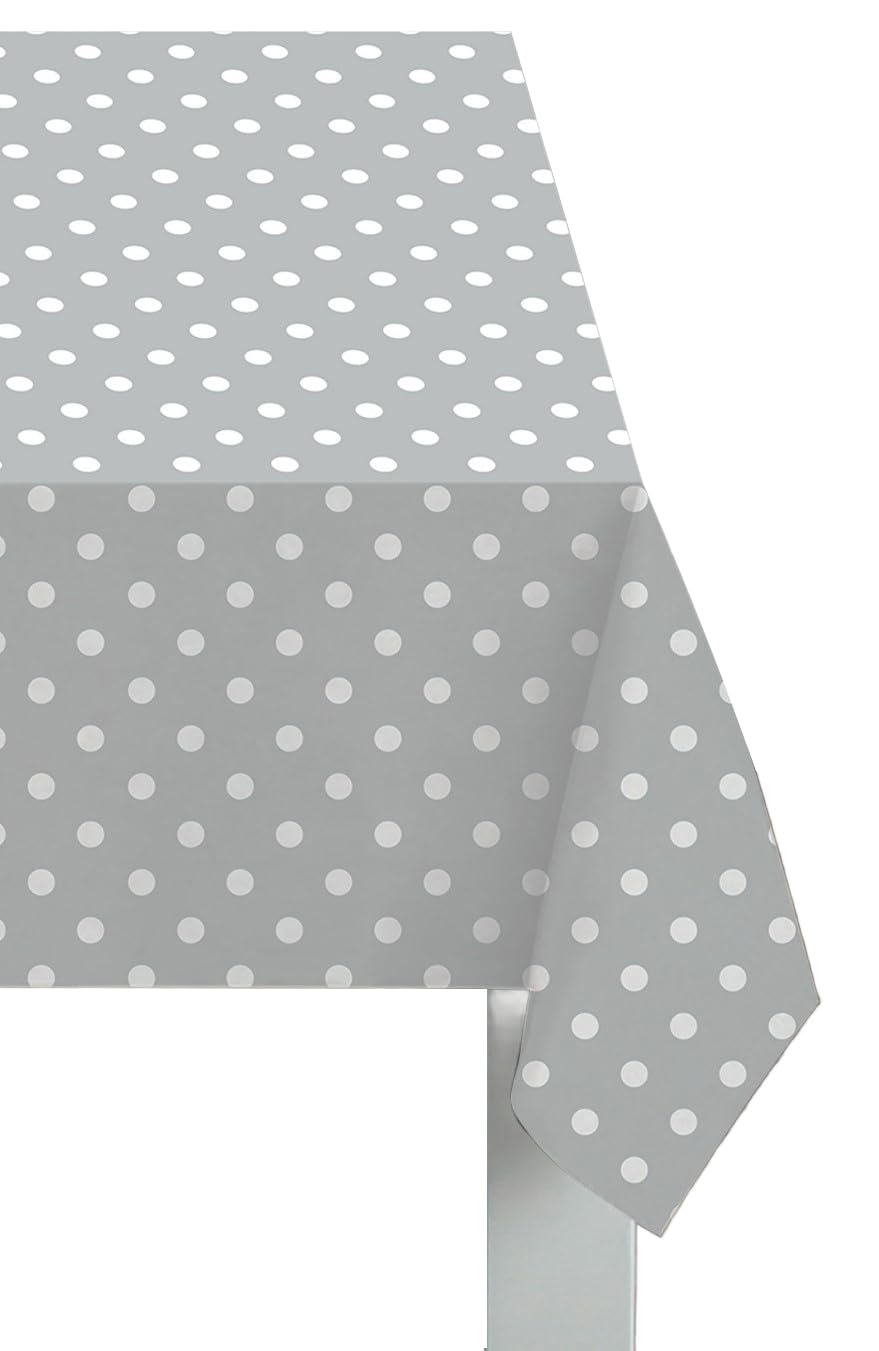 Sabichi Grey Polka Dot PVC Tablecloth - Waterproof, Wipe Clean, Stylish Design, Perfect For Dining & Activities - Large Rectangular 178 X 132cm Pvc Table Cloth