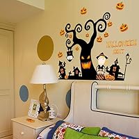 fanddy Halloween Wall Stickers Creative Black PVC Waterproof Removable Pumpkin Wall Sticker