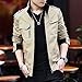 XueYin Men's Solid Cotton Casual Wear Stand Collar Jacket(Khaki,L size)