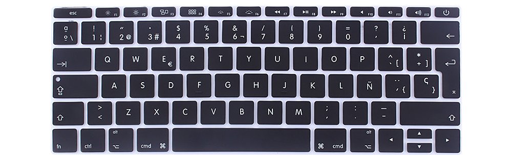MMDW Spanish ESP Language Silicone Keyboard Cover for MacBook Pro 13 Inch 2017 & 2016 Release A1708 No Touch Bar & for MacBook 12 Inch A1534 Protective Skin (EU Layout),Black