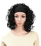 OneDor Women's Fashion 3/4 Full Head Curly Hair Wig With Headband (1# - Black)