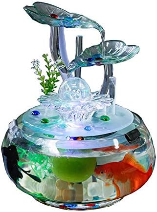 手作りの屋内噴水 ガラスの魚のタンク風水装飾品 Ledカラーライト付きの家の装飾のための滝 水晶玉 ウォーターポンプ