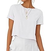 IDEALSANXUN Womens Short Sleeve Linen Shirts Casual Spring Summer Crewneck Cute Crop Beach Blouse Tops