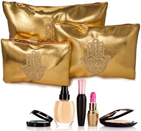 SALE Set of 3 golden leatherette pockets. Makeup kits / toiletry bag/ make up bag ! by Moroccan Treasures