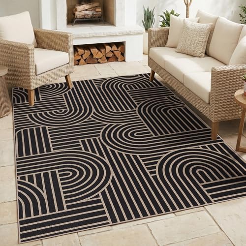 COZYLOOM 5x7 Striped Rainbow Outdoor Rug, Abstract Geometric Washable Easy Jute Rug for Living Room, Stain Resistant Non Shedding Area Rugs with Non Slip Backing for Bedroom, Entryway, Patio, Black at Amazon