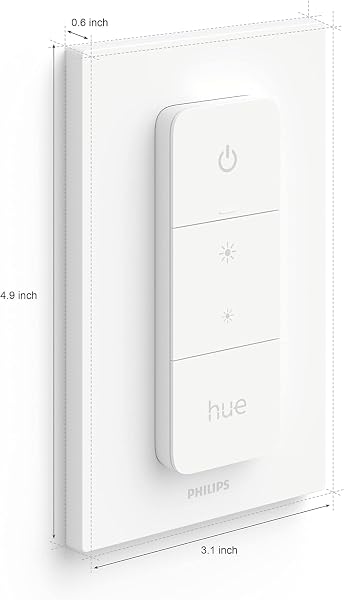 PHILIPS HUE SMART DIMMER SWITCH REMOTE, WHITE, 1 PACK, TURNS HUE LIGHTS ON, OFF, DIMS OR BRIGHTENS, SMART HOME CONTROL, REQUIRES BRIDGE, EASY, NO-WIRE INSTALLATION