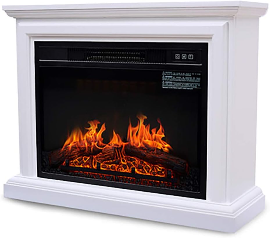 HTD Electrical Fireplaces,Mute,Electric Stove Heater,3D Realistic Flame Effect,1400W,Fireplace Heater,Large Window,Fireplaces Freestanding for Living Room,White