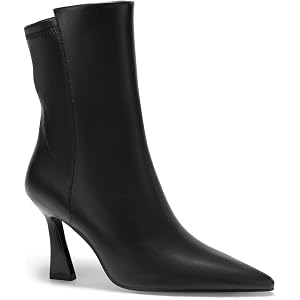Coutgo Womens Ankle Boots Kitten Heel Pointed Toe Booties Zip Dress Shoes | Flare Heel,High Heel,Closed Toe,Short Boots, Side