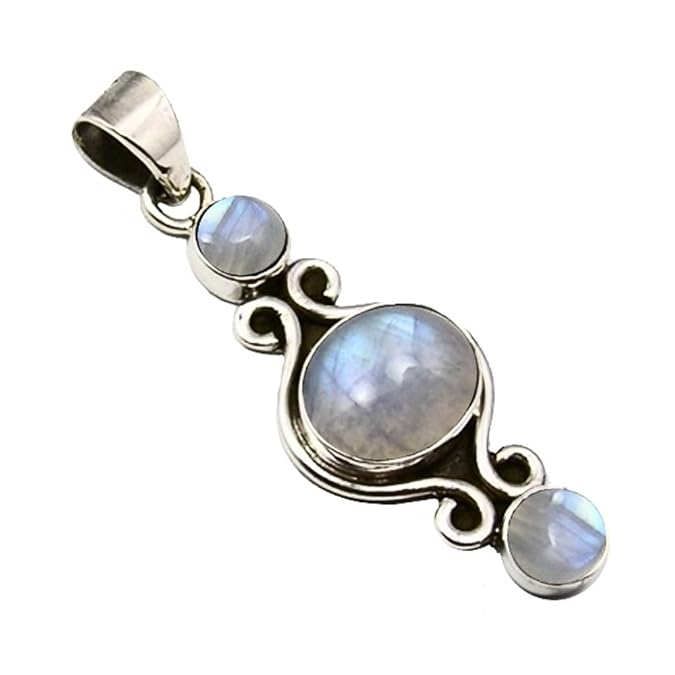 Unique Exklusiver Jugendstil Ketten Anhänger echter Mondstein eingefasst in 925 Sterling Silber nickelfrei 7.8 Karat Juwelier