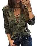 X-Future Women's Camo Long/Short Sleeve Deep V-Neck Lace up Sexy T-Shirt Top