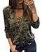 X-Future Women's Camo Long/Short Sleeve Deep V-Neck Lace up Sexy T-Shirt Top