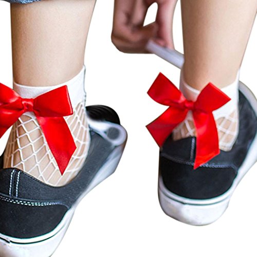 Napoo Clearance Women Mesh Ruffle Bowknot Fishnet Socks Ankle High Lace Short Socks (BB)