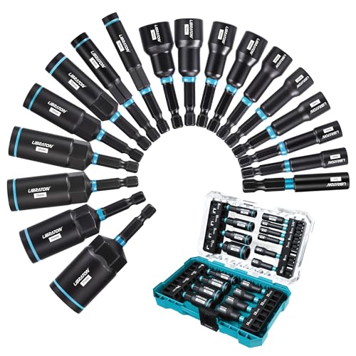 LIBRATON 18-Piece Magnetic Socket Impact Drivers, Deep Socket, Metric Nut Drivers, 5-14mm Sockets and Deep 6-17mm, Bit Holder, Storage Box