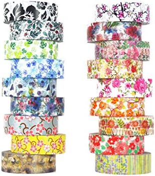 Washi Tape set 18 rolls by Tanpopo Art -Floral Collection | Nature Decorative Floral tapes with Spring Summer Autumn Winter Seasonal Themes