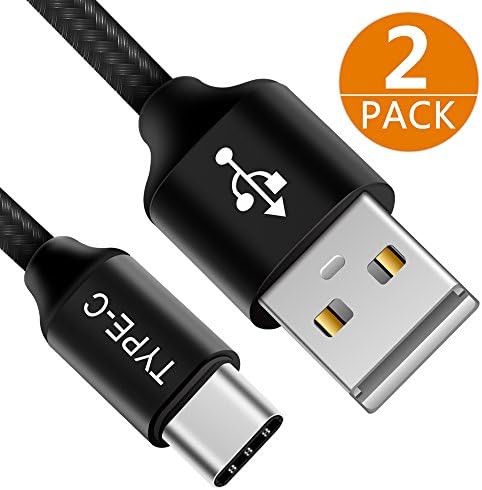 USB Type C Cable 3Ft, 2-Pack Nylon Braided USB Type C Fast Charging Cable for Samsung Galaxy Note 8 S8 Plus, MacBook 12'', Nintendo Switch, Google Pixel, Nexus 6P 5X (Black)