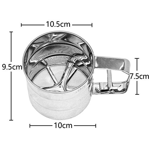 MENGCORE Baking Stainless Steel Shaker Sieve Cup Mesh Crank Flour Sifter with Measuring Scale Mark for Flour Icing Sugar