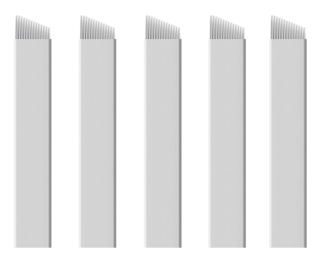 Xiaoyu 50PCS Microblading Needles, Permanent Makeup Manual Tattoo Eyebrow Blade Bevel for Eyebrow Tattoo Pens, White, 14 Pin