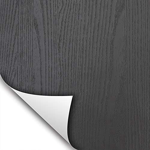 Wallstickery Wood Grain Paper Faux Finish Textured Vinyl Film Self Adhesive Removable Peel Stick Contact on Furniture Home Kitchen Shelf Drawer Liner Countertops 6.56 ft x 1.47 ft (Black + Grey)