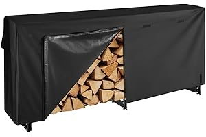 VEVOR Firewood Rack with Waterproof Cover, 8.4 ft Outdoor Firewood Holder, 1/2 Cord Storage Metal Log Holder, 660lb Max Weight Capacity, Top Covered, Powder-Coated Wood Storage Rack for Fireplace Deck