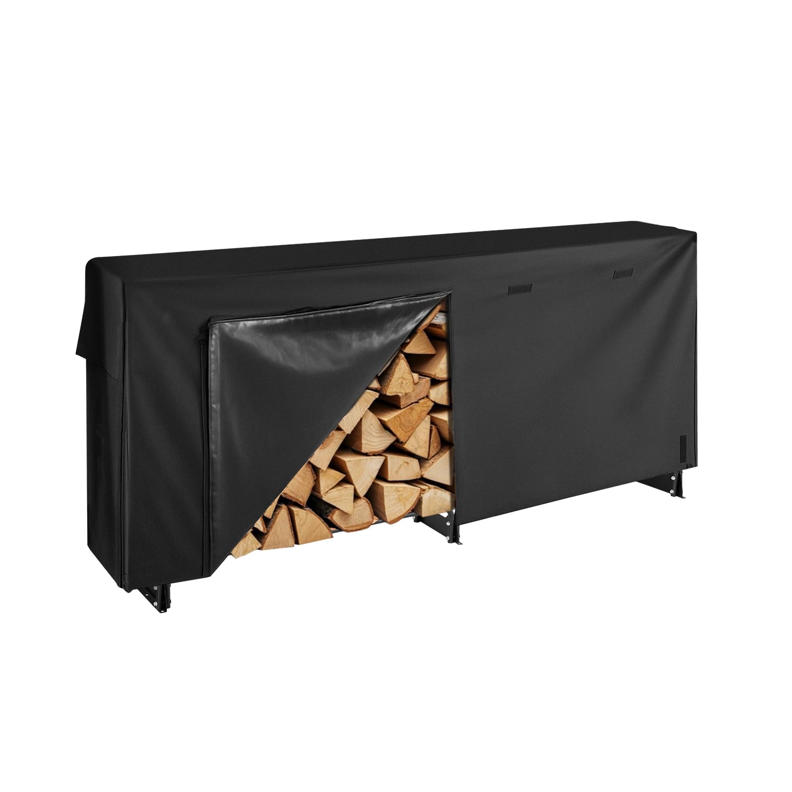 VEVOR Firewood Rack with Waterproof Cover, 8.4 ft Outdoor Firewood Holder, 1/2 Cord Storage Metal Log Holder, 660lb Max Weight Capacity, Top Covered, Powder-Coated Wood Storage Rack for Fireplace Deck Image
