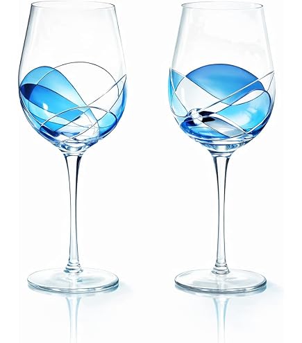 Amazon.com | NOVICA Clear Blue Glass Hand Blown Wine Glasses, 13 Oz.,  'Elegant Aqua Swirl' (Set Of 6): Wine Glasses